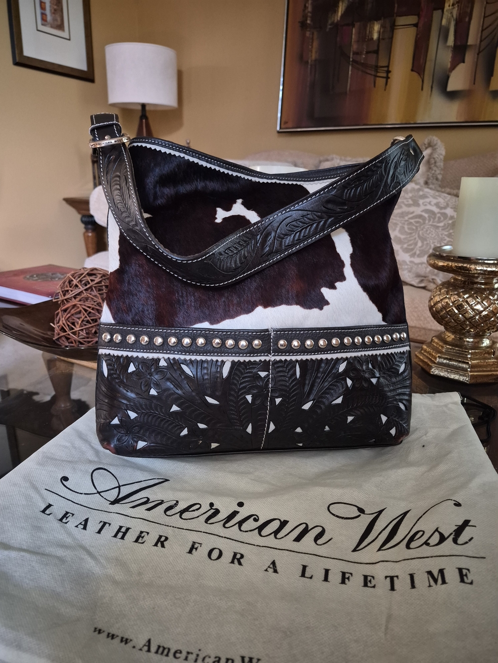 American West Dark Brown & White Hair-On Hide Leather Shoulder Bag